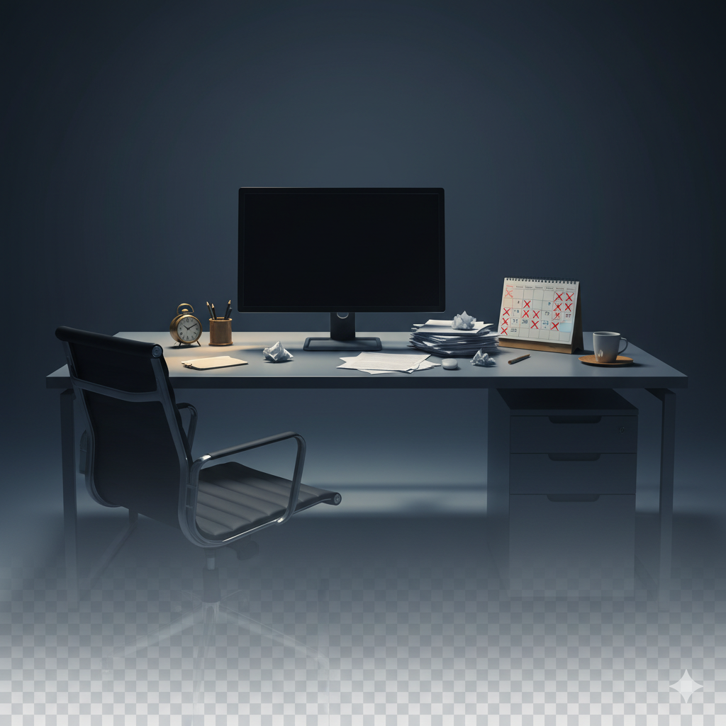 Krankenstandsbetrug – leerer Arbeitsplatz/Kalender